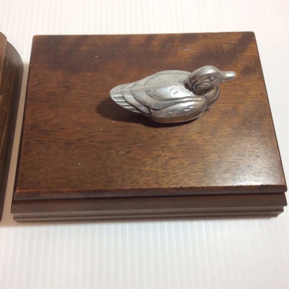 Lot 2 Wooden Box Playing Cards Holder One with Silver Duck and Plain